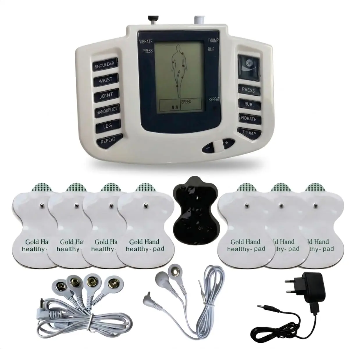 Aparelho Eletroestimulador Muscular TENS EMS Portátil com 4 Modos de Massagem, Controle de Intensidade, Eletrodos Reutilizáveis para Alívio de Dor Muscular, Relaxamento e Fisioterapia Corporal Premium