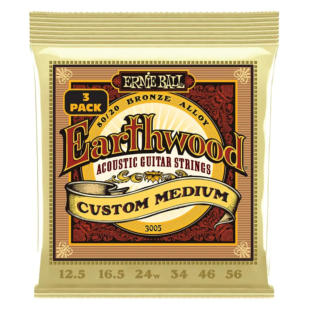 Ernie Ball Earthwood Custom Medium 80/20 Bronze Acoustic Guitar Strings 3-Pack - 12.5-56 Gauge - 1