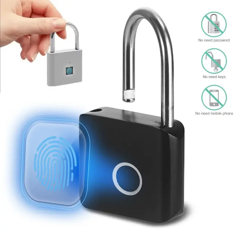 Cadeado de impressão digital inteligente sem chave carregamento usb bloqueio de impressão digital à prova dwaterproof água fechadura da porta 0.2sec desbloquear cadeado de segurança para casa