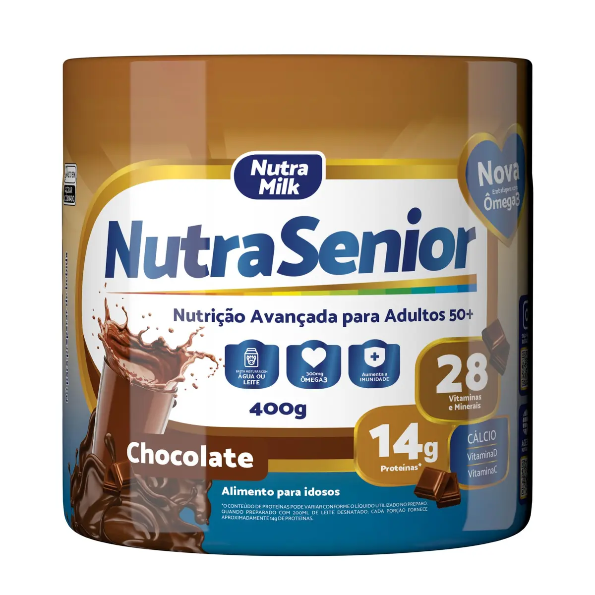 Nutra Senior Adulto 50+ Complemento Alimentar 400g - 28 Vitaminas e Minerais (Chocolate)