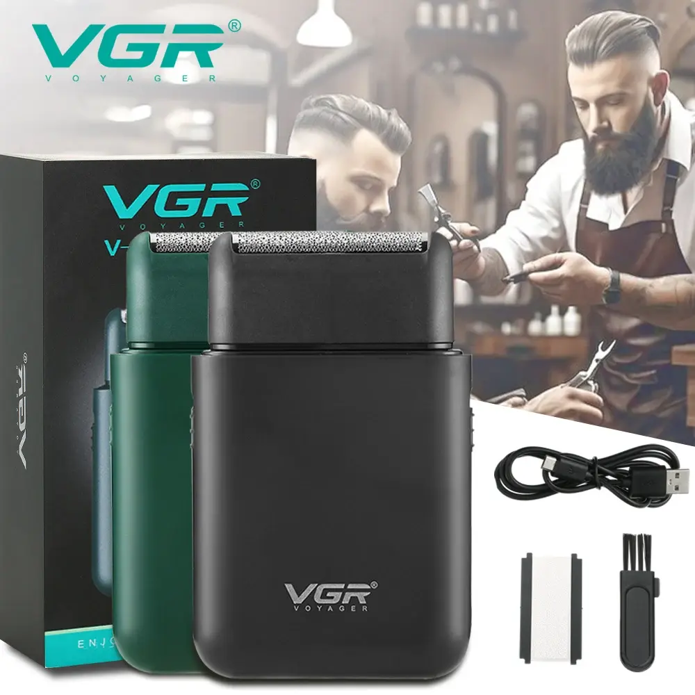 Aparador de Barba Sem Fio VGR V-390 Mini com Lâmina Única, Barbeador Elétrico Recarregável para Rosto e Corpo Masculino, Barbeador Conveniente