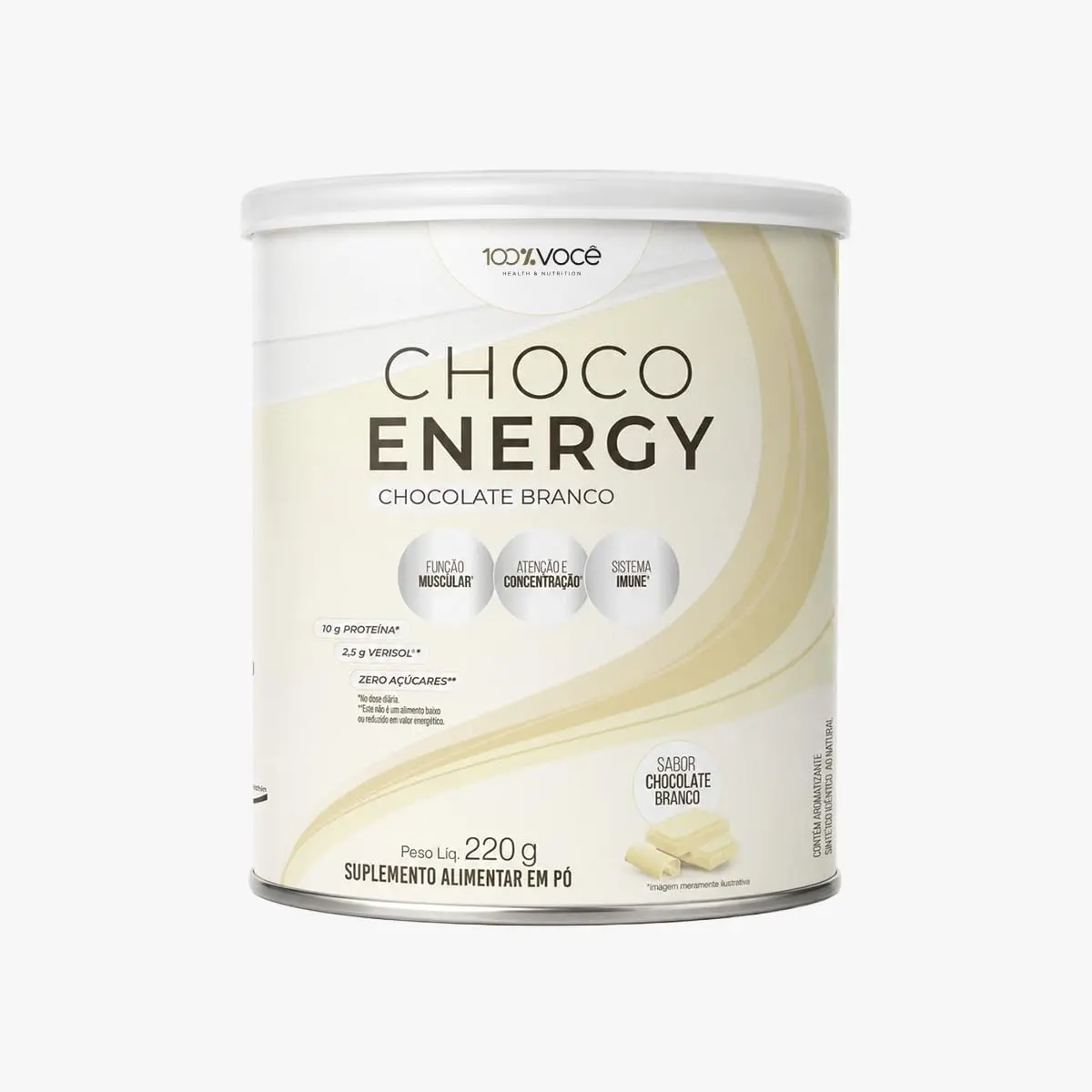 Suplemento 100%VOCÊ Choco Energy, Chocolate Branco, 220g - 1