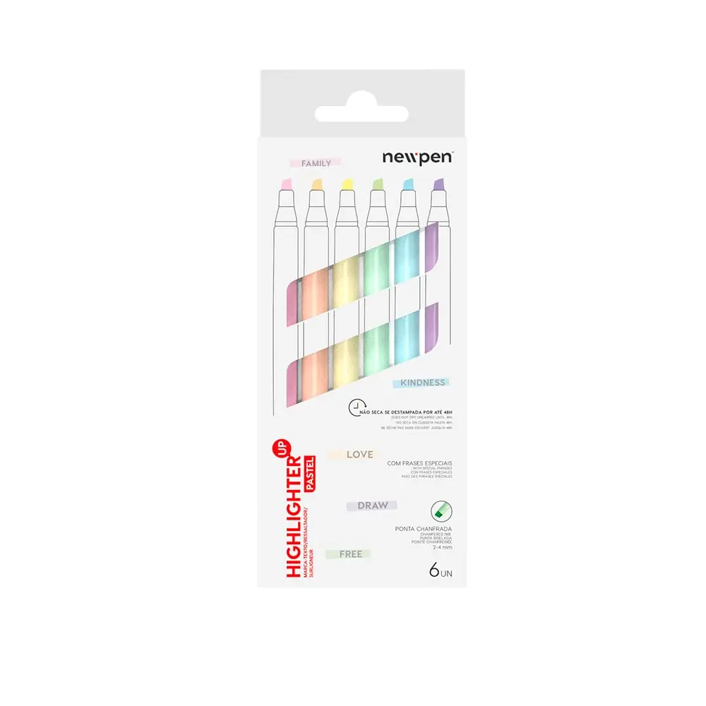 Marca-Texto, Office, Pastel, Newpen, 6 Cores - 1