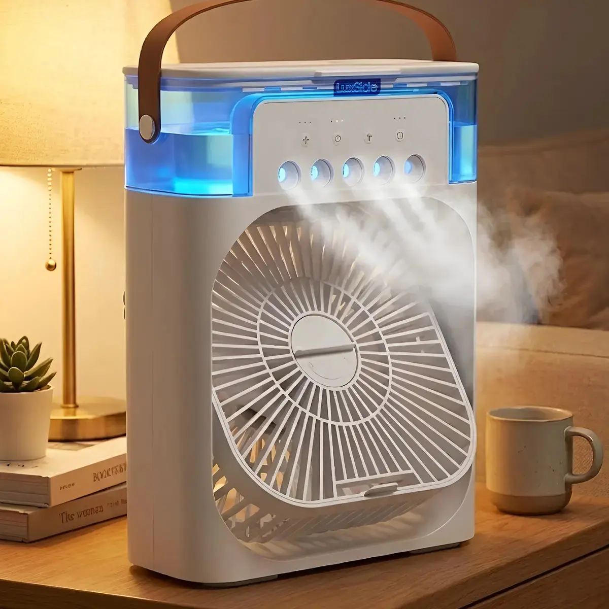 Climatizador De Ar Ventilador Portatil 600mL Grande 5 Saidas Ar Frio Super Potente Umidificador Purificador Silencioso Oscilante Para Casa E Escritorio Luxside