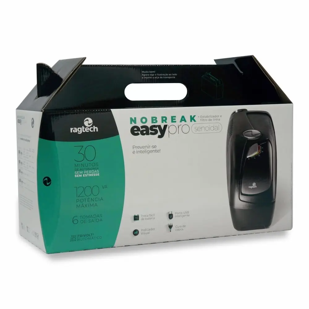 RAGTECH – Nobreak New Easy Pro NEP 1200 – 1.200VA/840W – 1 bateria 12V/7Ah – 220V – 6 tomadas – Modelo 4163 - 1