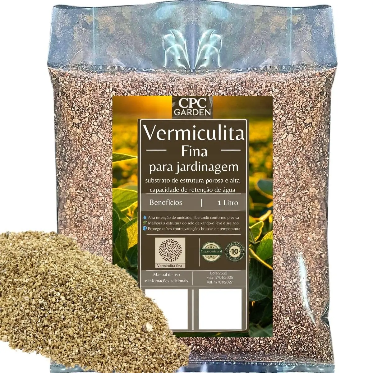 vermiculita expandida fina premium para substrato CPC Garden (1 Litro)