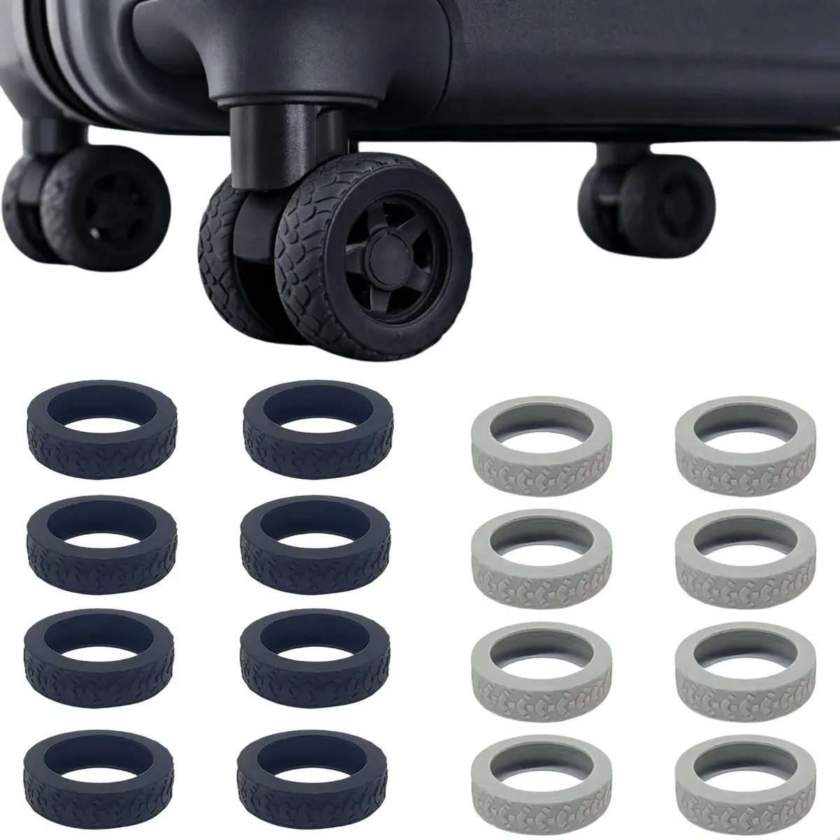 Protetor de Rodinha para Mala em Silicone Antirruído Kit com 8 Unidades (Cinza)