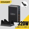 Essager 320w gan carregador 8 portas usb tipo c estação de carregamento desktop pd 100w carregamento rápido para iphone 17 16 15 ipad macbook portátil