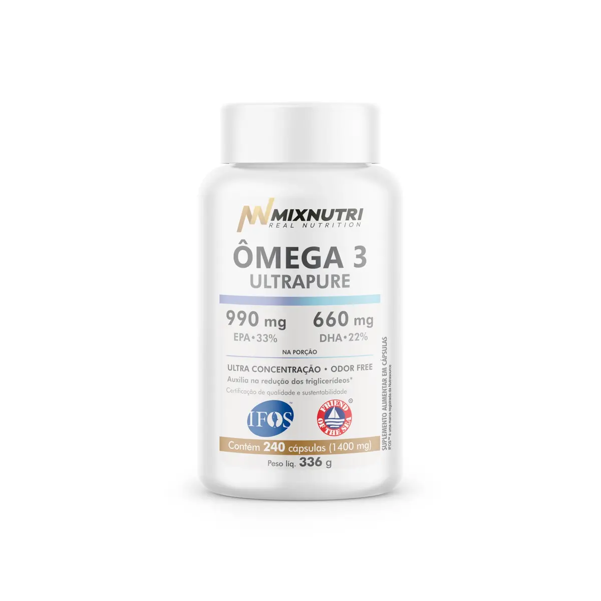Ômega 3 em Cápsulas Mixnutri, Ultrapure 33/22, 240 Cápsulas | Saúde cerebral e dos ossos