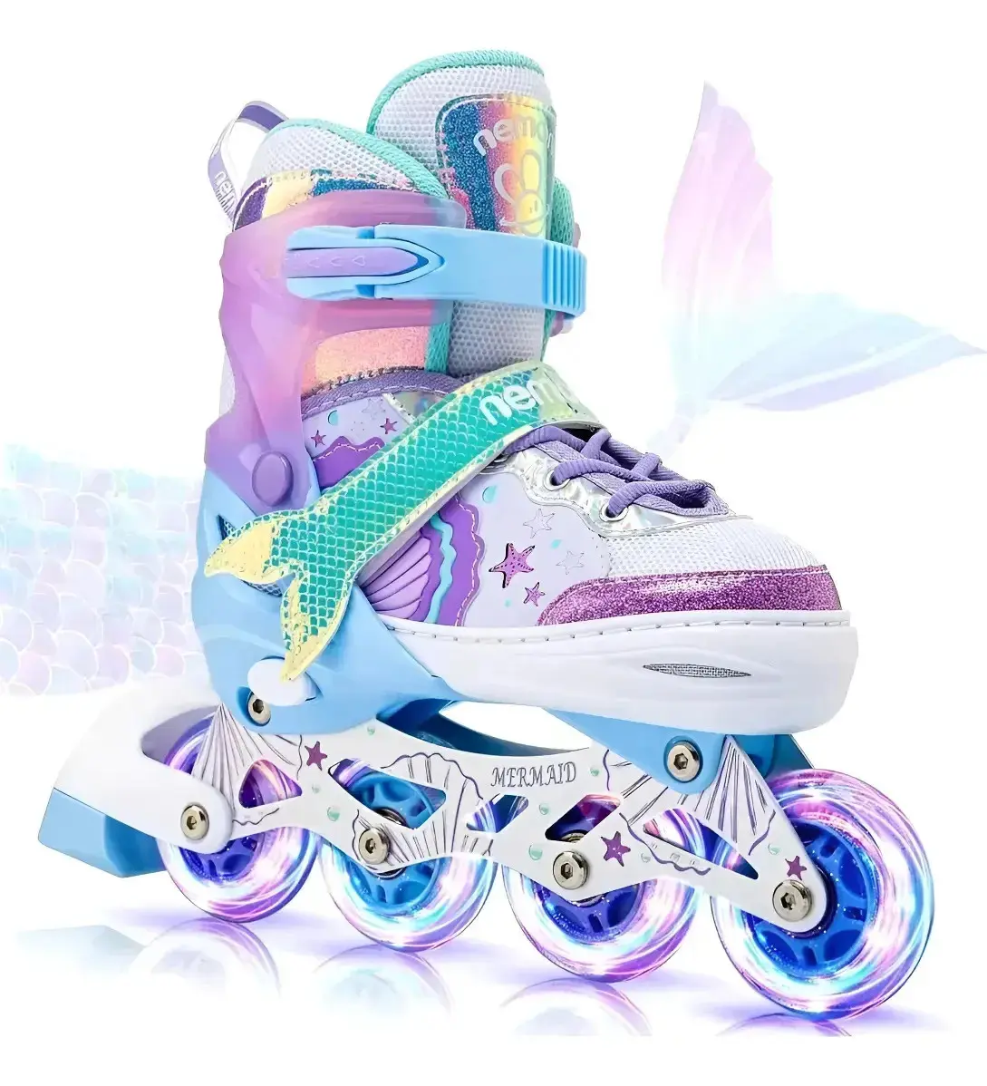 Patins Infantil Inline Sereia Ajustável Com Led Menina 31 À 36 (m) Roxo/azul
