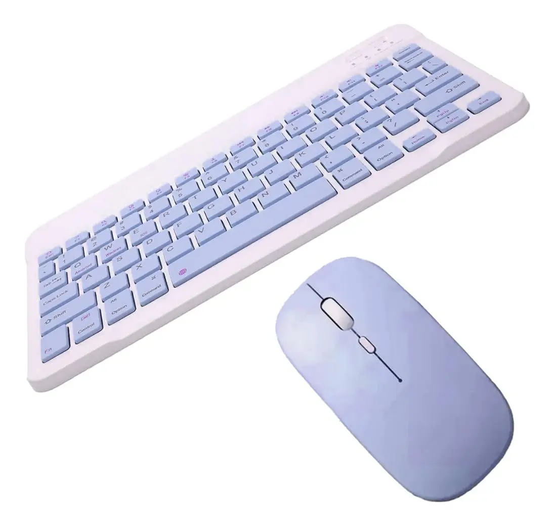 Teclado E Mouse Sem Fio Para Tablet Bluetooth Portátil Recarregável Ultrafino Kit (Roxo)