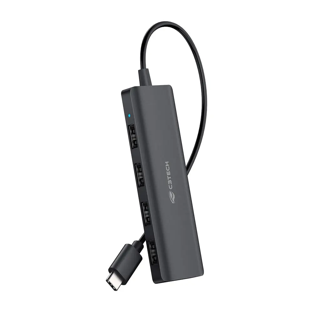 Hub USB-C 4 Portas USB 2.0 C3Tech HU-C230BK Compacto Plug and Play