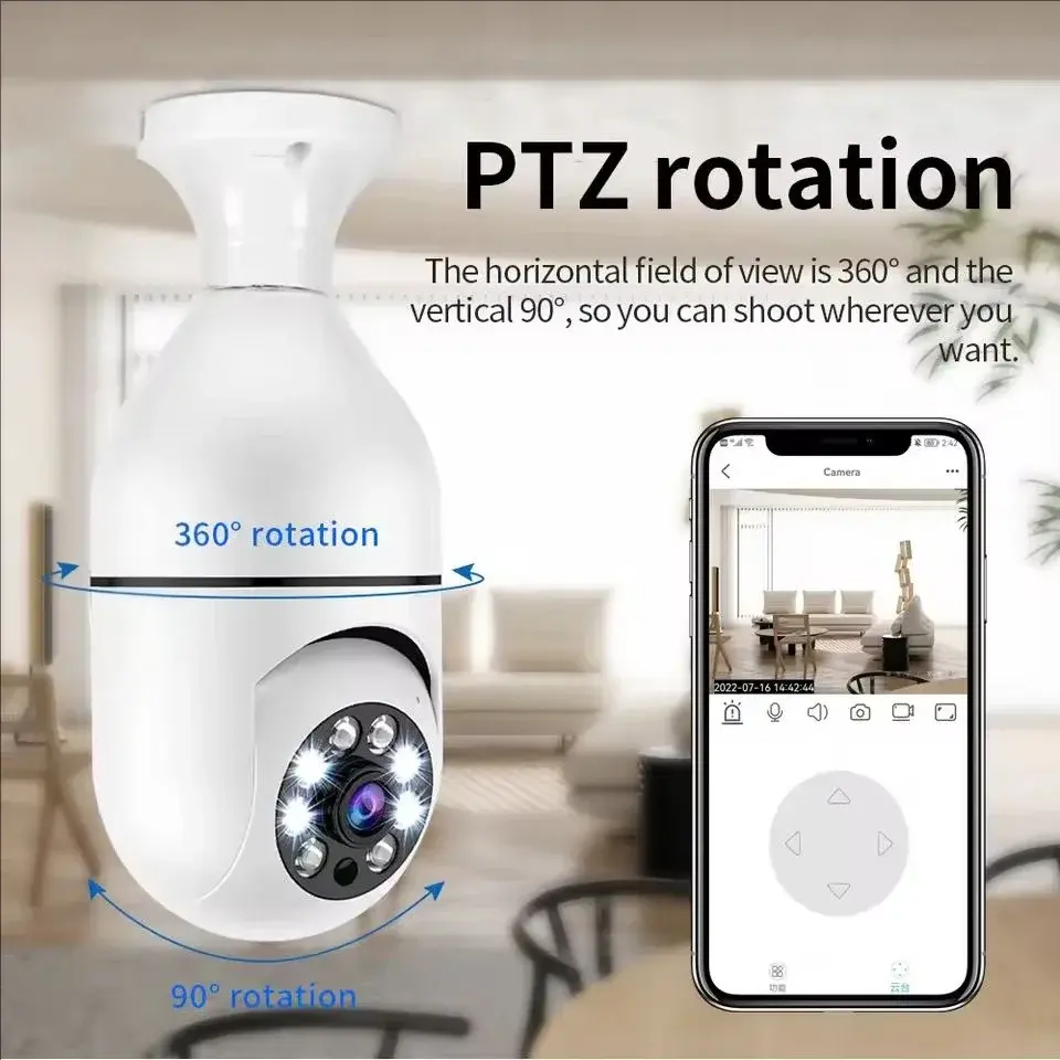 Câmera IP WiFi 4G E27, Câmera de Bulbo 2MP, Monitor de Bebê Sem Fio com Rastreamento por IA, Vigilância de Vídeo de Segurança, Câmera para Animais de Estimação