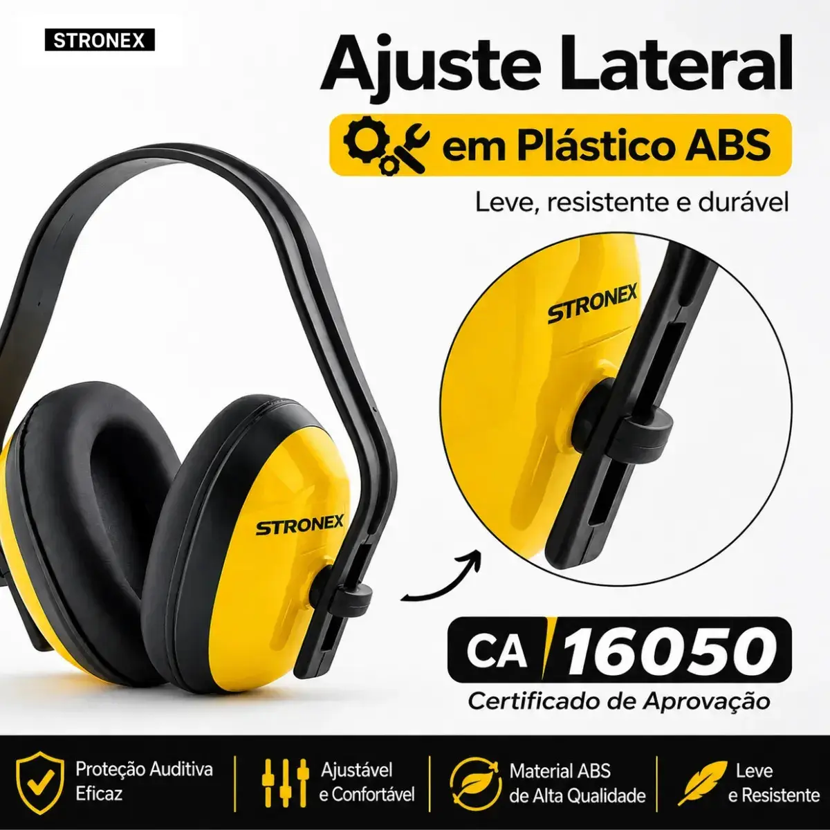 Protetor Auricular Abafador De Ouvido Tipo Concha Adulto Ajustável Conforto Profissional Amarelo Stronex thumbnail 4