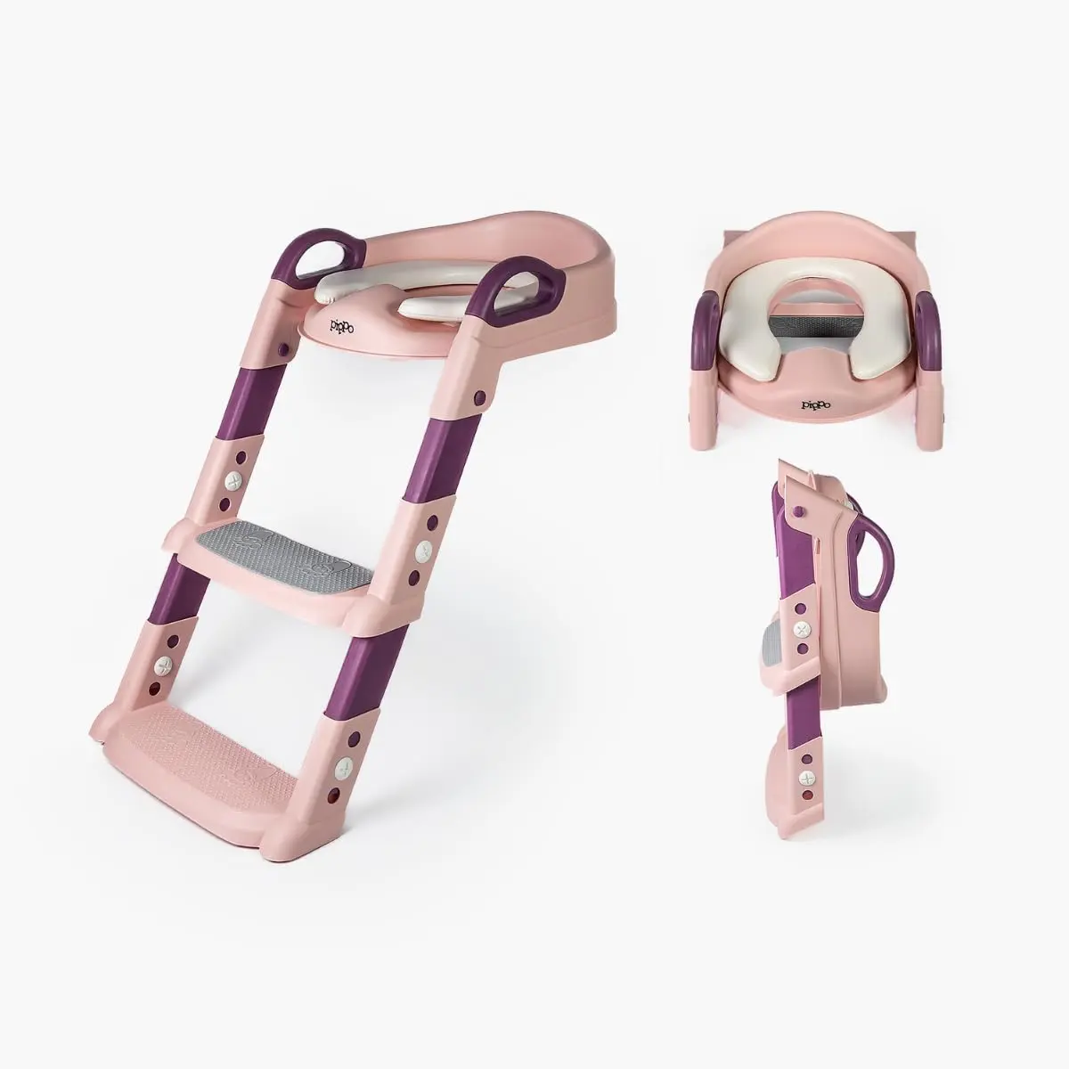 Assento Redutor Infantil Dobrável Com Escada Desfralde (Rosa)