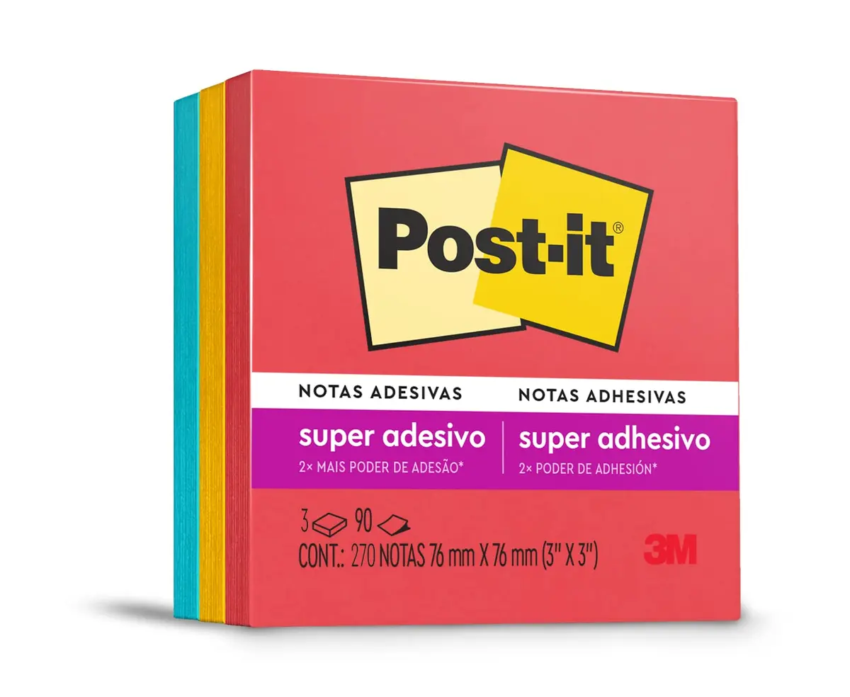 POST-IT 3M Bloco de Notas Adesivas Coleção Diversão 270 Folhas | 76 mm x 76 mm, Adesão Excelente, Ideais para Anotações e Recados em Superfícies Verticais, Como Paredes, Janelas, Vidro