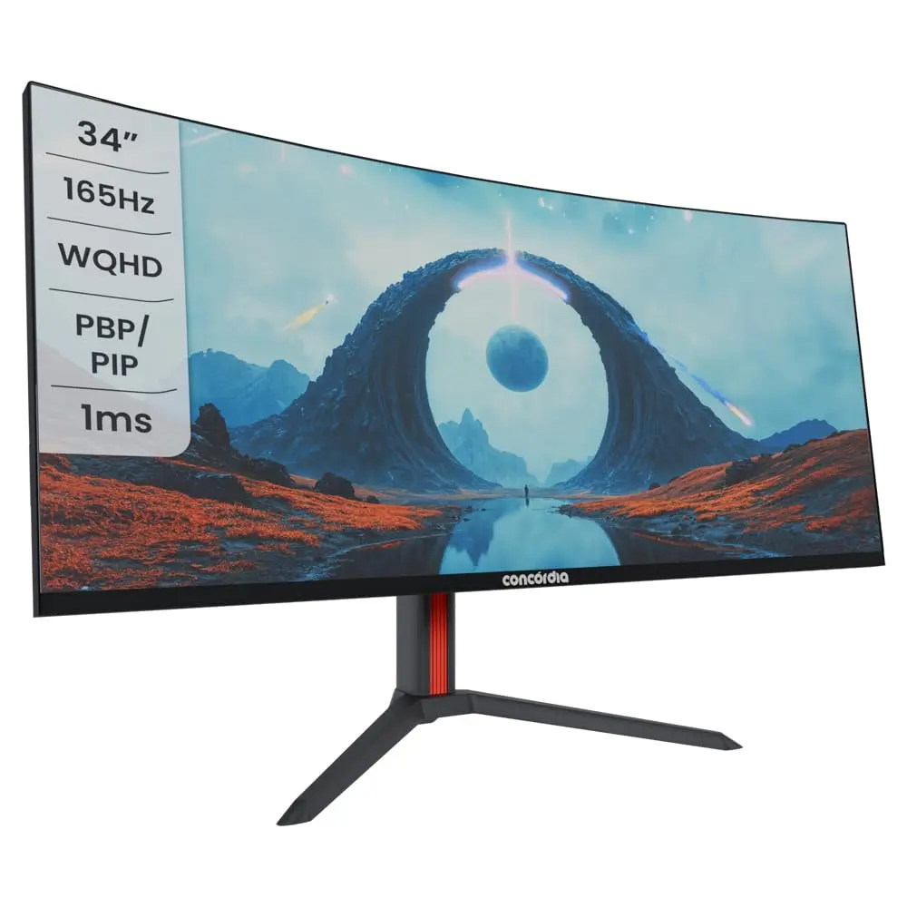 Monitor Gamer Curvo Ultrawide Concórdia 34" WQHD 165Hz 1ms, sRGB 100%, 2 HDMI, 2 DisplayPort, PIP/PBP UZ340