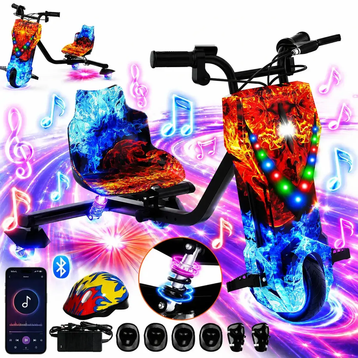 Triciclo Elétrico Drift Infantil com Bluetooth e Luzes LED - 1