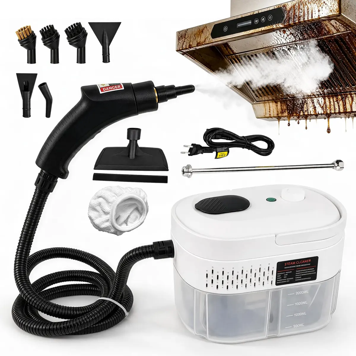 Vaporizador e Higienizador Vapor, Limpador A Vapor Pressurizado de Alta Temperatura Portátil 2500W Tanque Portátil de 110V 1000Ml para Carro de Banheiro de Cozinha