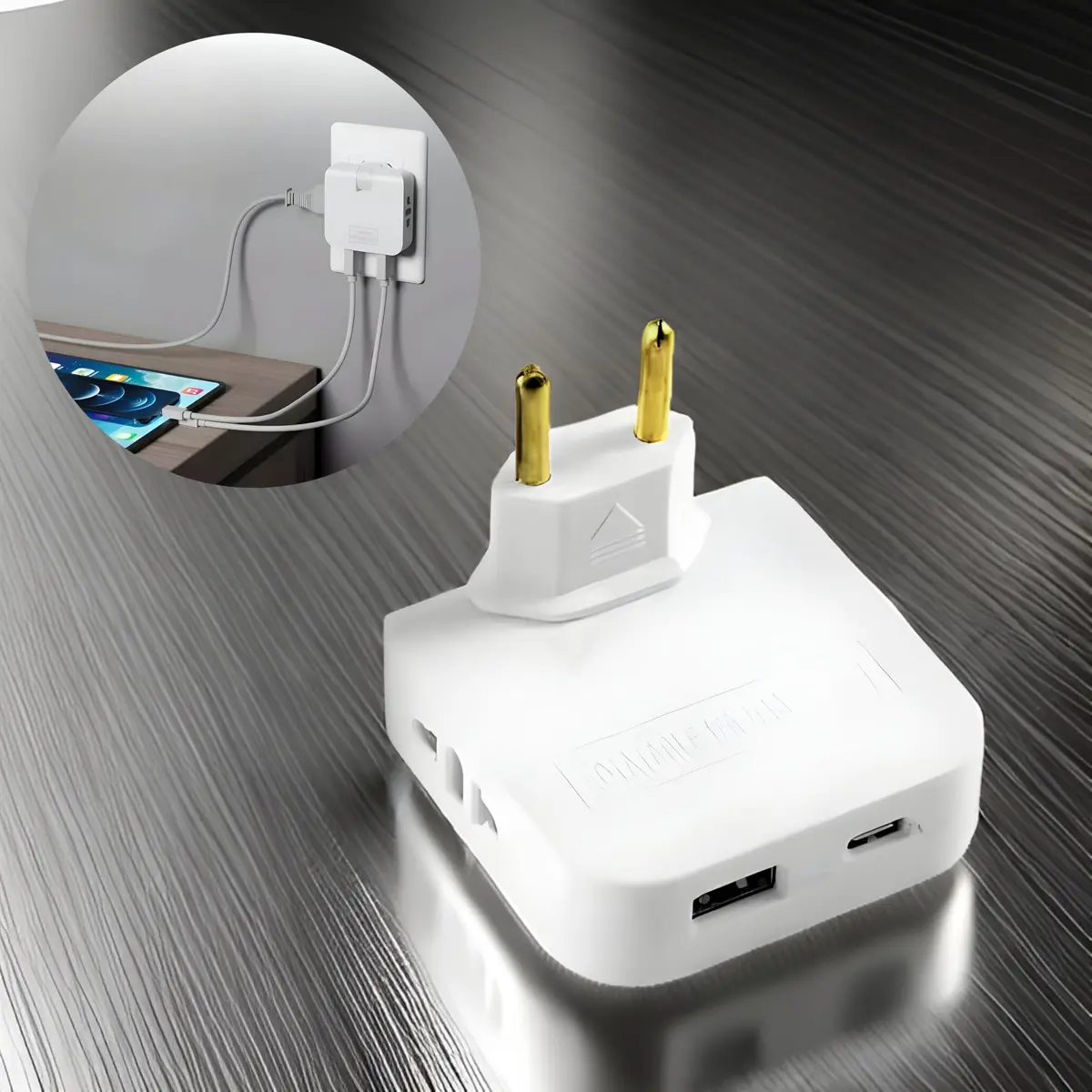 Adaptador Tomada Benjamin Premium, USB-C, Bivolt, 4 Tomadas, VARENZIA | 1 Entrada USB-C E 1 Padrão, Conecta 4 Dispositivos, Até 10A E 220V, Portátil