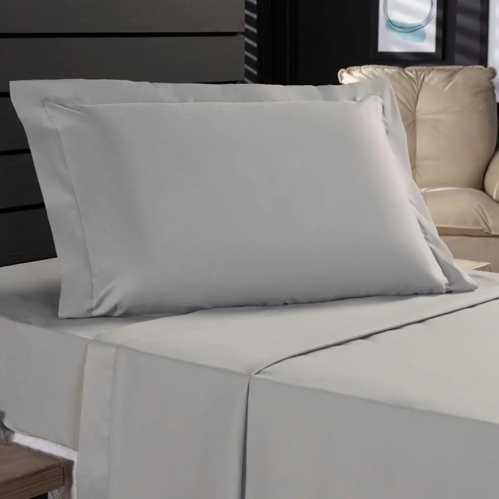 Jogo de Cama Solteiro 400 Fios Percal 03 Peças Com Lençol de Cima e Aba Americana, Antiácaro, Anti-pilling com Toque Macio (Cinza, Solteiro)