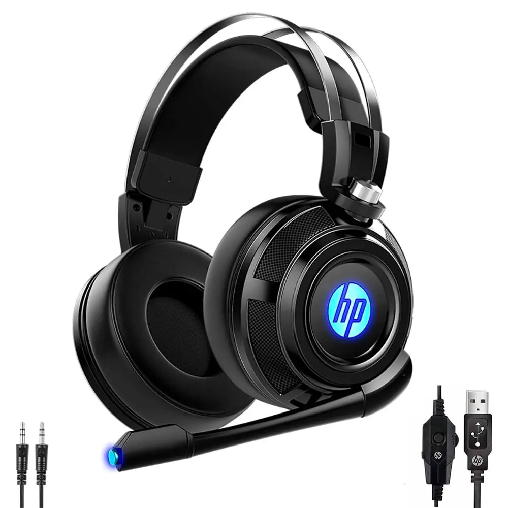 HP Headset Gamer H200 Preto Com Microfone Driver de 50mm USB+P2 com Iluminação de LED Áudio Stereo 8AA03A