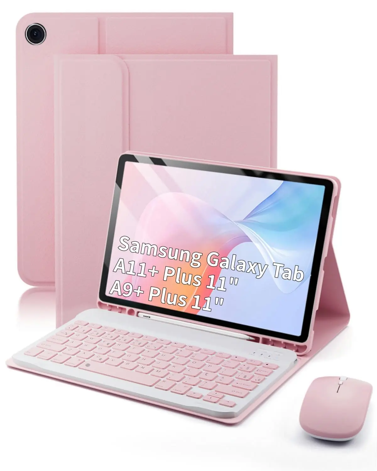 Capa com Teclado para Samsung Galaxy Tab A11+ Plus / A9+ Plus 11 Polegadas | Teclado Bluetooth destacável, Mouse, Compartimento Integrado para Caneta, Função de Despertar Automático - Rosa