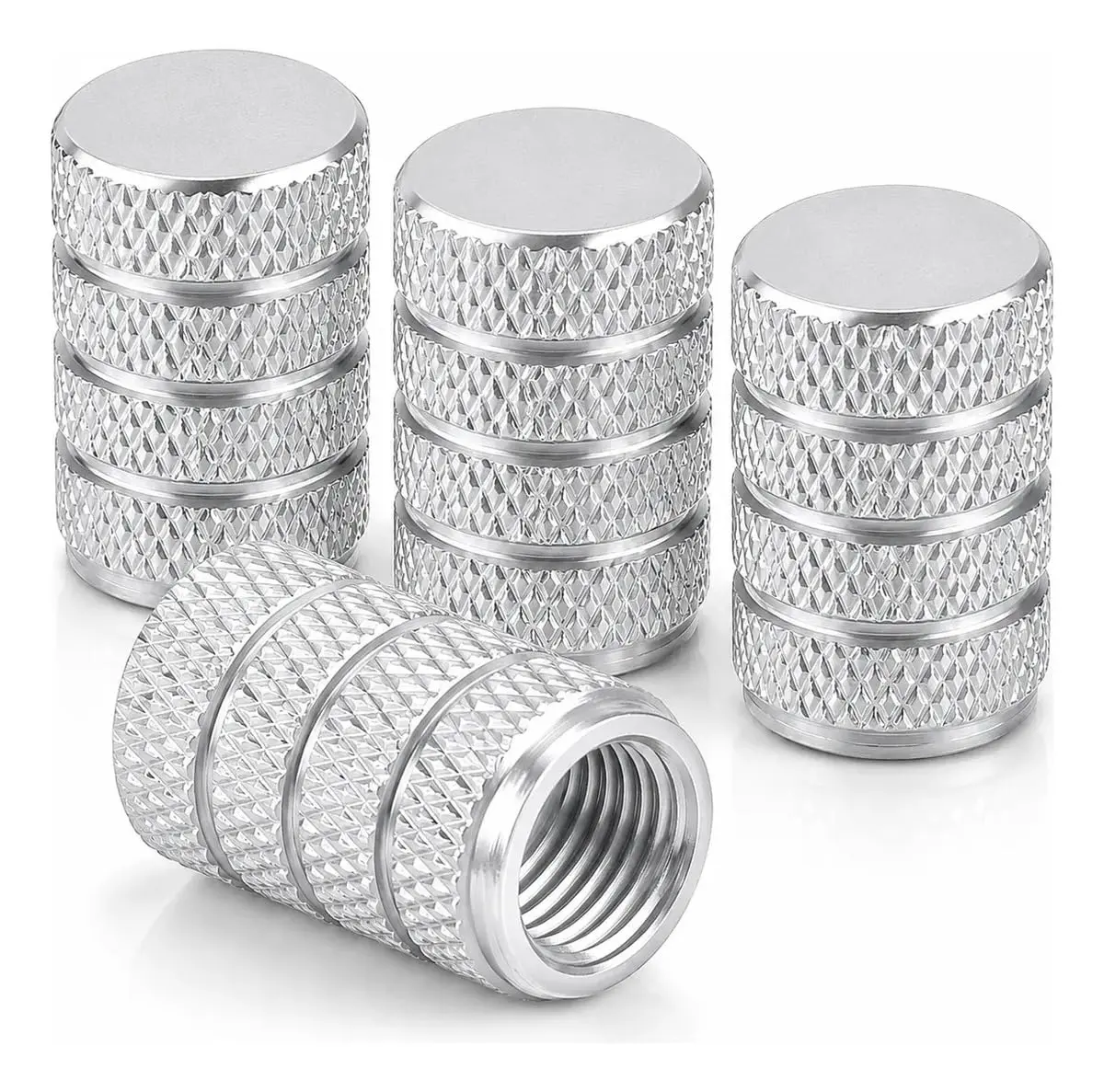 Tampinha de Válvula de Pneu Decorativa Universal Preta Tampa Bico para Pneu Carro Moto Bicicleta Bike Caminhao, 4 unidades, Prata