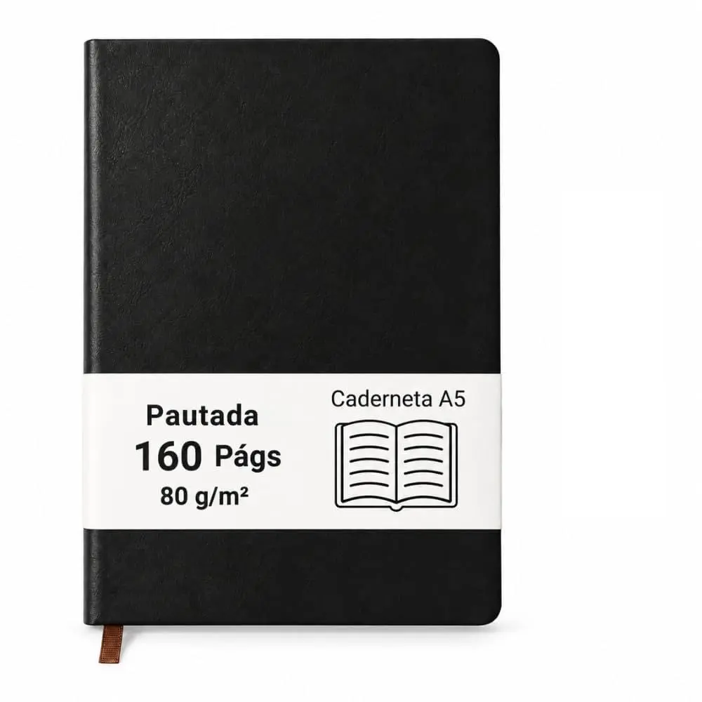 Caderneta Anotações Executiva 15×21cm Agenda Capa Dura com Pauta (Preto)