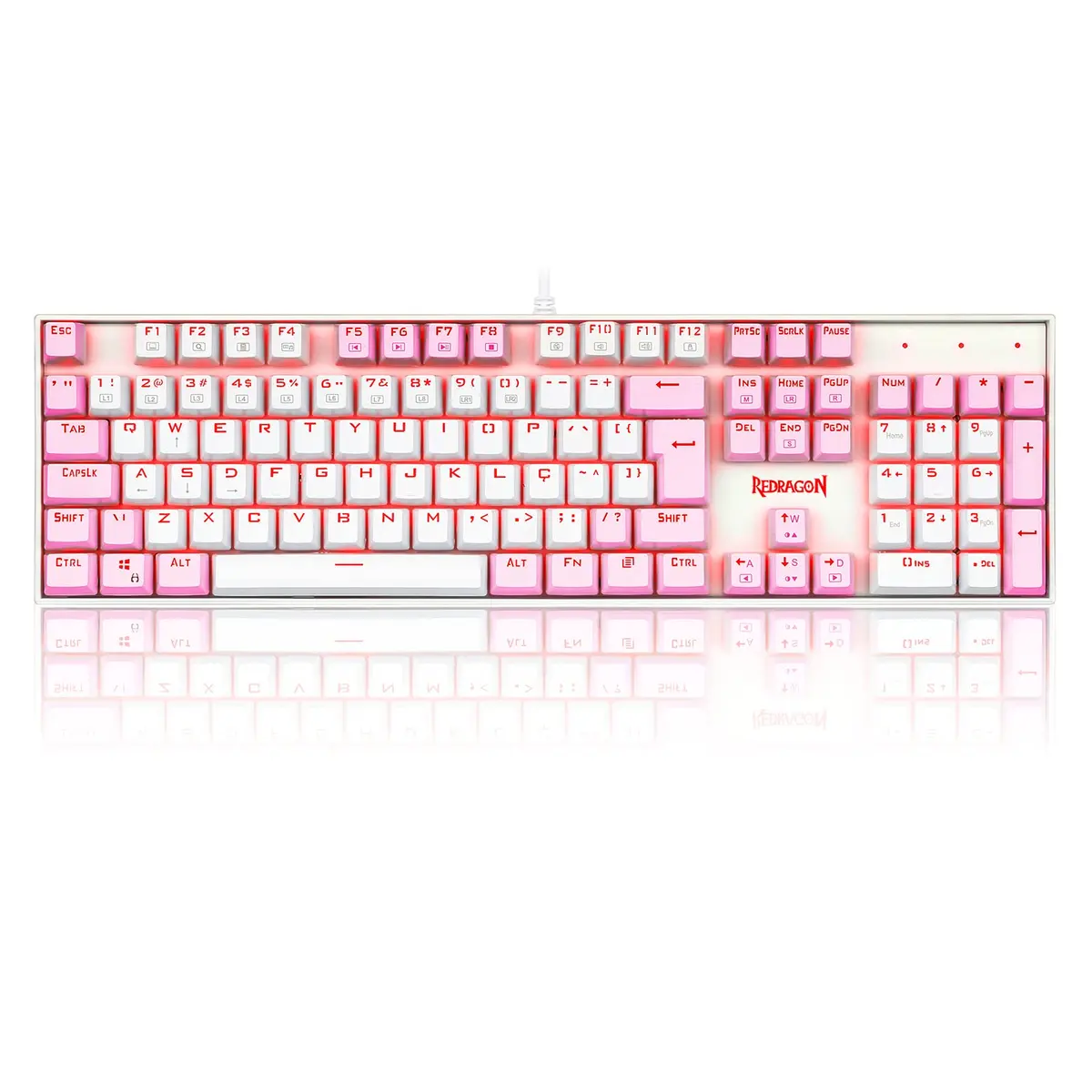 TECLADO MECANICO GAMER SINGLE COLOR REDRAGON MITRA BRANCO E ROSA COM SWITCH AZUL - 1