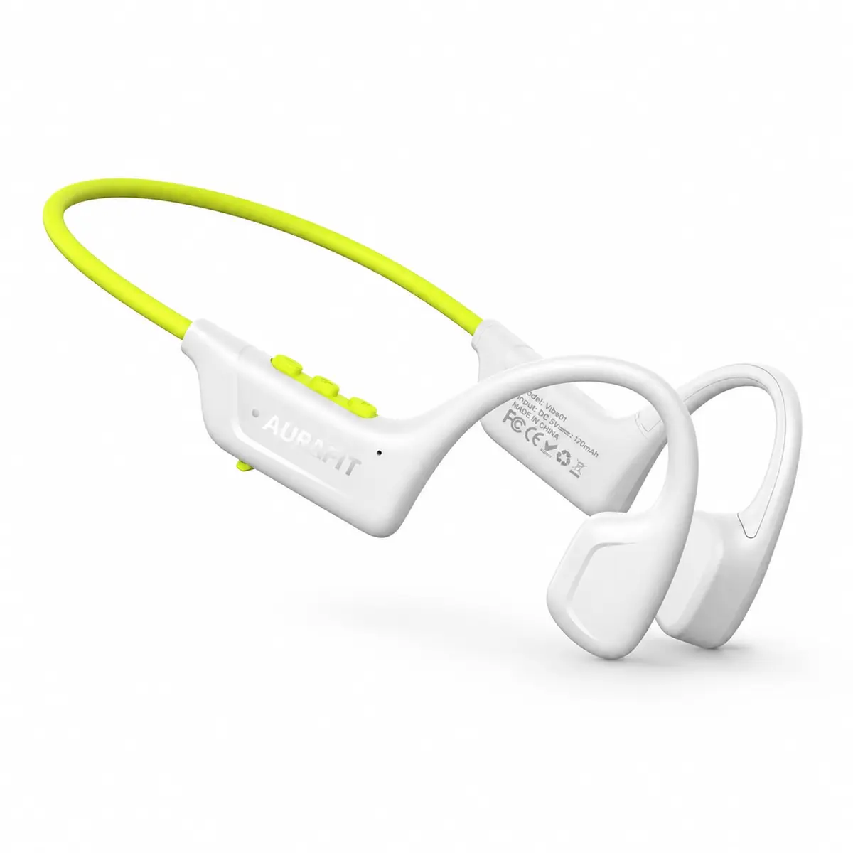 AURAFIT Vibe 01 Fone Bluetooth de Condução Óssea Sem Fio, Fone Esportivo Open Ear com Design Aberto, Leve para Corrida Academia e Outdoor, Branco Verde Claro