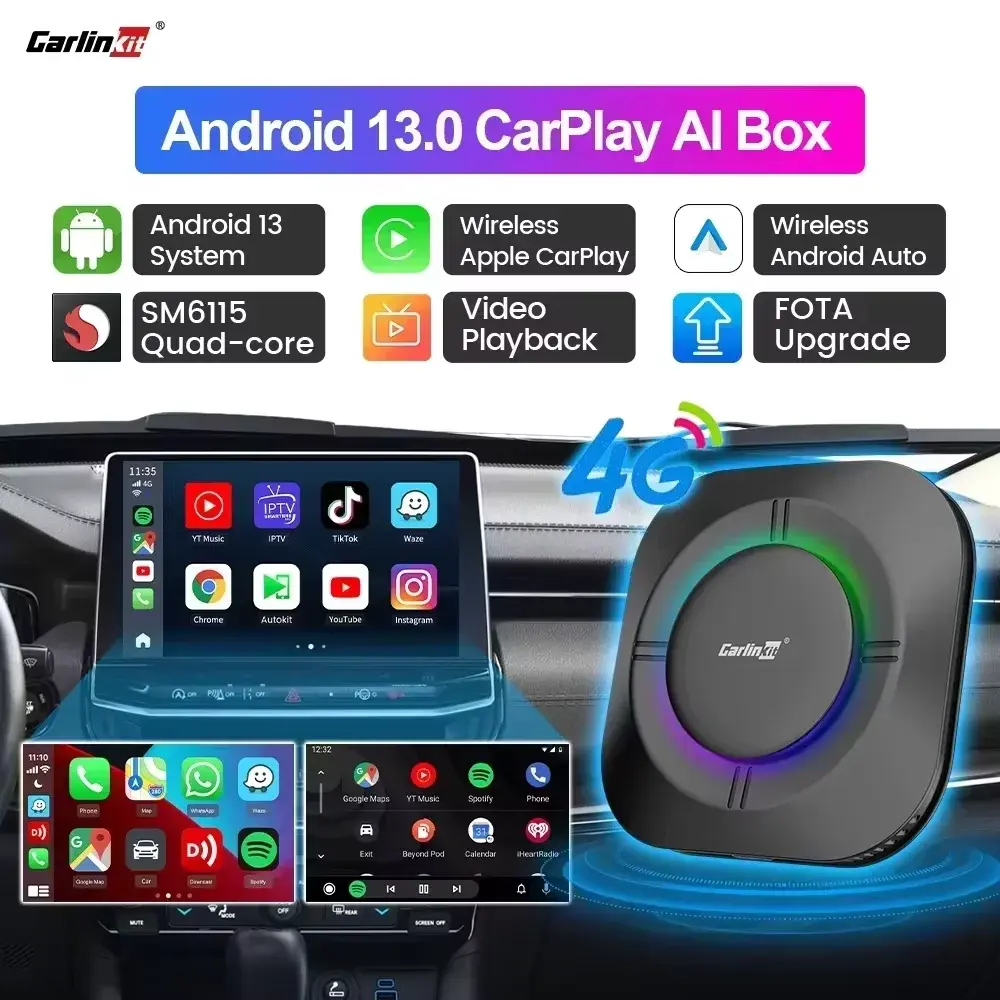 2026 NOVO CarPlay AI Box LED Android 13 SM6115 CPU de 8 núcleos 5G WiFi BT GPS para Netflix YouTube IPTV Sistemas inteligentes de carro sem fio Android Auto CarPlay Smart TV Box - 1