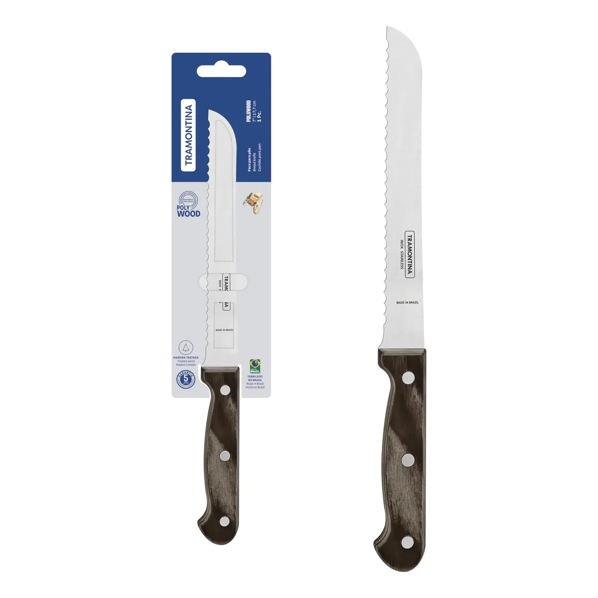 Faca de Pão Inox Polywood 7" - Tramontina
