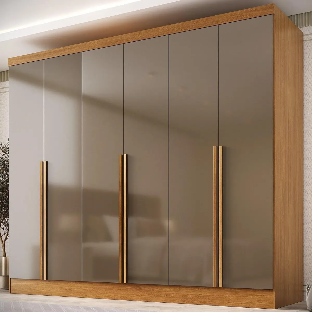 Guarda-roupa 100% Mdf 6 Portas 3 Gavetas Lisboa Espresso Móveis Cinamomo/Cappuccino