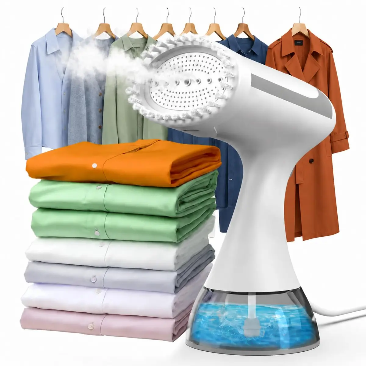 QFUN Vaporizador de Roupas Portátil 127V Branco, Vapor Automático | Vapor automático e manual, desligamento sem água, roupas, camisas, cortinas, lençóis, uso doméstico