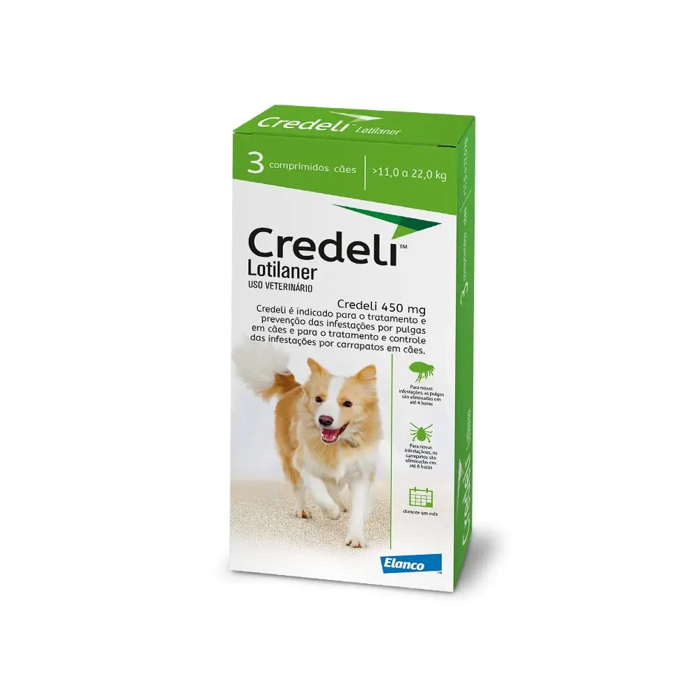 Elanco Credeli Antipulgas e anticarrapatos para cães de 11kg a 22kg 450mg - 3 comprimidos - 1