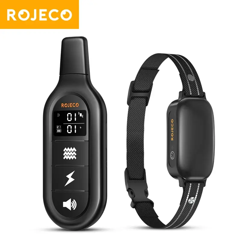 ROJECO-Elétrica Dog Training Collar, Digital recarregável, controle remoto, IPX7 impermeável Vibrador, Pet Dog Bark, Stop Shock Collar - 1