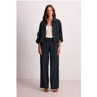 Calça Reta Com Bolso-Faca Carlota Costa Azul