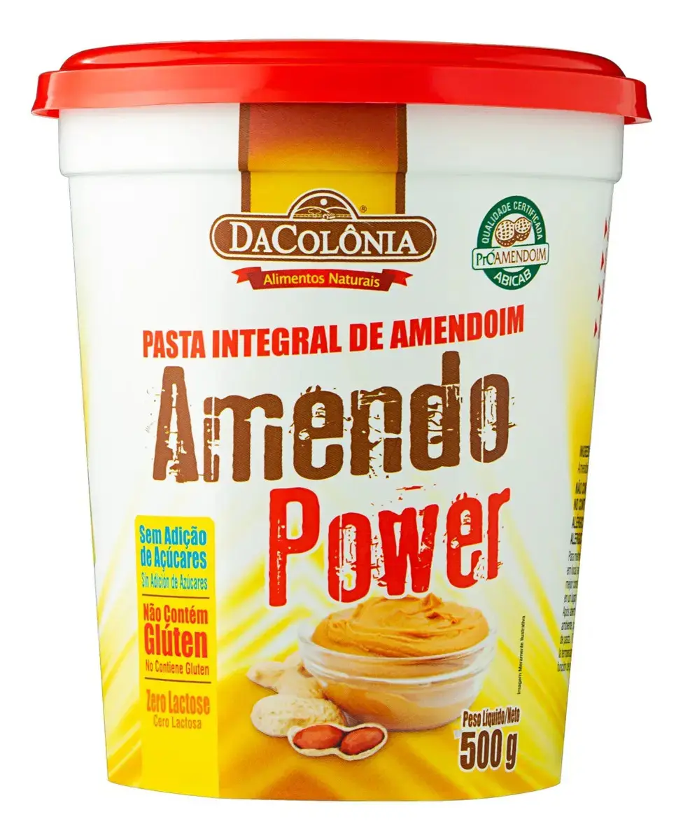Pasta de Amendoim Integral DaColônia Amendo Power Pote 500g – Fonte de Proteínas e Energia Natural, Sem Glúten, Ideal para Atletas e Alimentação Saudável