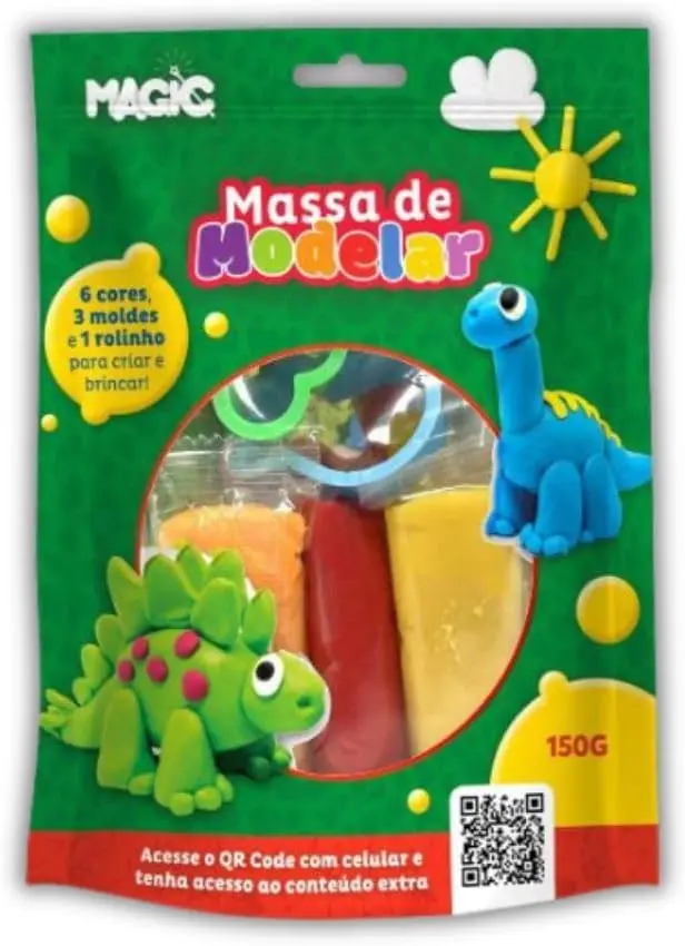 Massinha de Modelar 10 Peças Moldes Dinossauro Contém: 6 Massinhas, 3 Moldes, 1 Rolinho de Massa;