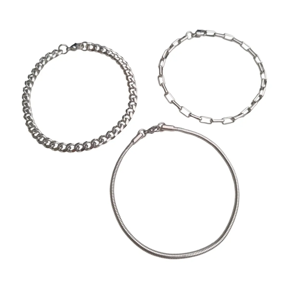 Conjunto De 3 Pulseiras Masculinas De Aço Inoxidável - Kit De Pulseiras De Aço Inox Antialergico - Trio De Pulseiras De Aço Inox Hipoalergênico - Cor Prata