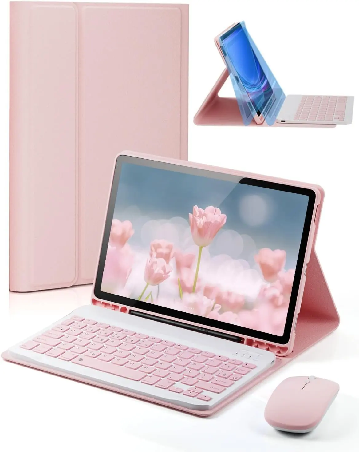 Capa com Teclado para Samsung Galaxy Tab A8 10.5 Polegadas - Rosa | Teclado Bluetooth destacável, Mouse, Compartimento Integrado para Caneta, Função de Despertar Automático