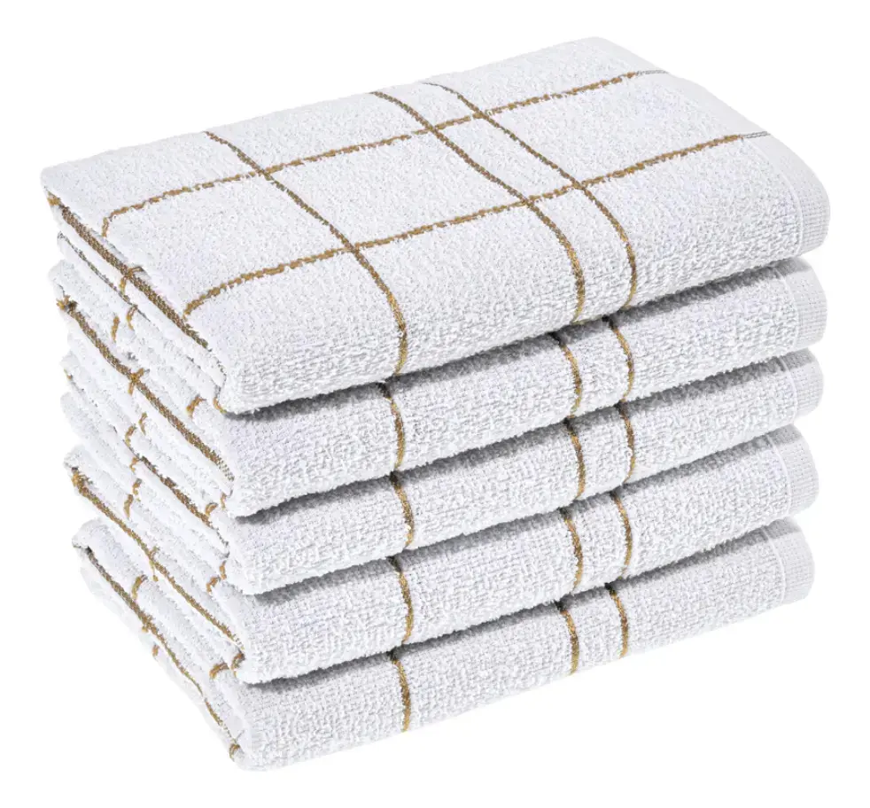 Kit 5 Pano Cozinha Louça Algodão Xadrez Branca Alta Absorção Branco Xadrez - 1