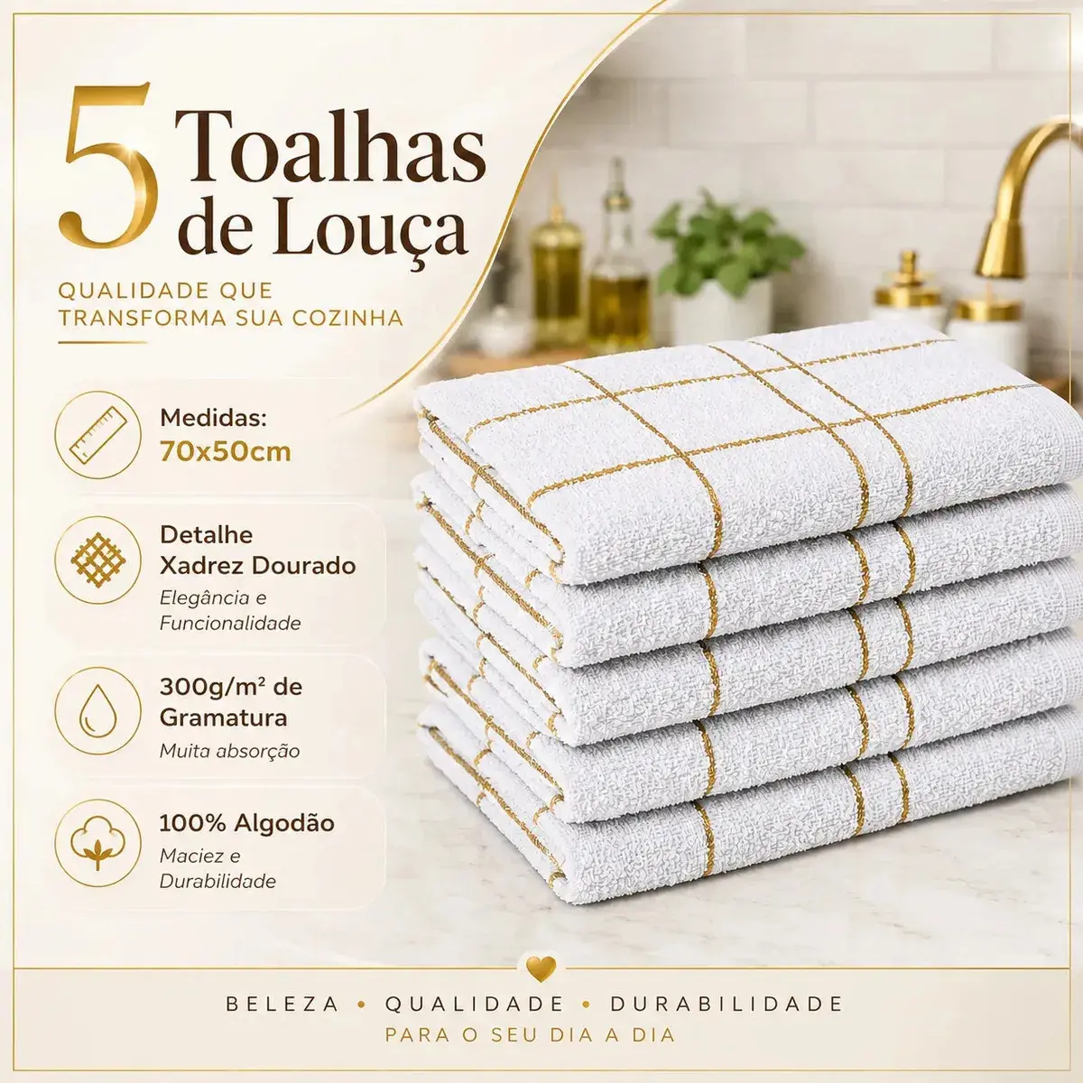Kit 5 Pano Cozinha Louça Algodão Xadrez Branca Alta Absorção Branco Xadrez thumbnail 2