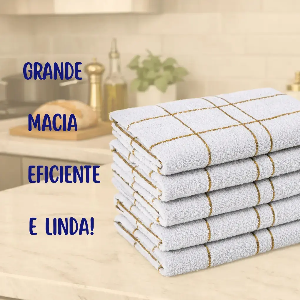 Kit 5 Pano Cozinha Louça Algodão Xadrez Branca Alta Absorção Branco Xadrez thumbnail 6