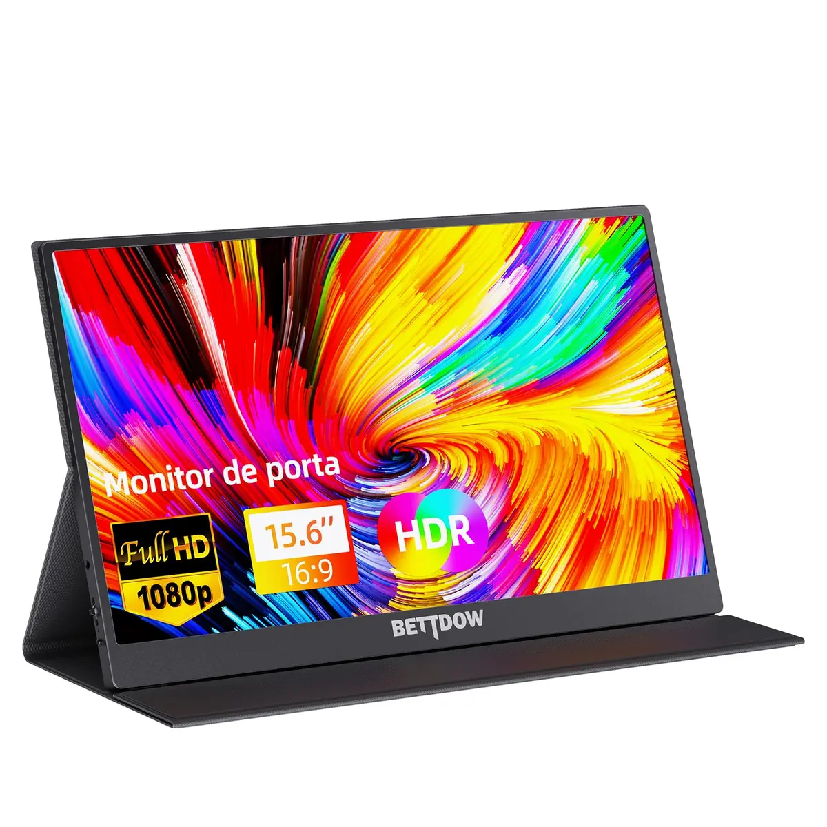 Bettdow Monitor Portatil 15,6'', FHD 1080P Monitor Portátil Conectado Com USB C Dupla/HDMI, IPS Extensor De Tela para Notebook com VESA e Suporte ajustável Funda Inteligente magnético, Plug and Play