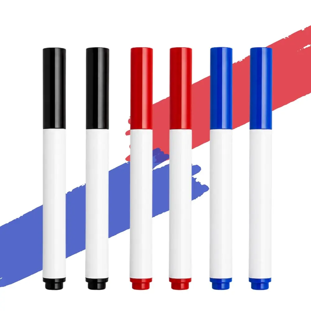 Kit 6 Pincel Marcadores Quadro Branco 3 Cores Preto Vermelho Azul Canetão | Ponta Redonda para Lousa Branca Apaga Fácil Escolar Escritório Reunião