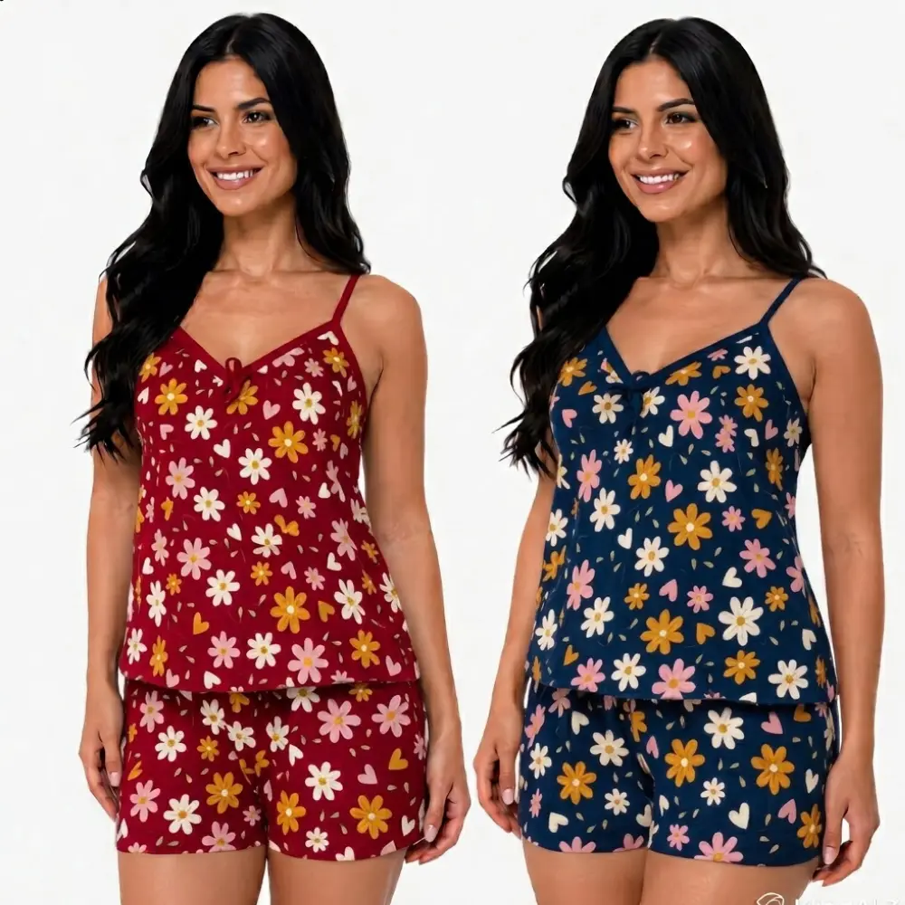 kit 2 Conjunto Pijama Baby Doll Short Doll Estampado Sem Bojo Original Personagens