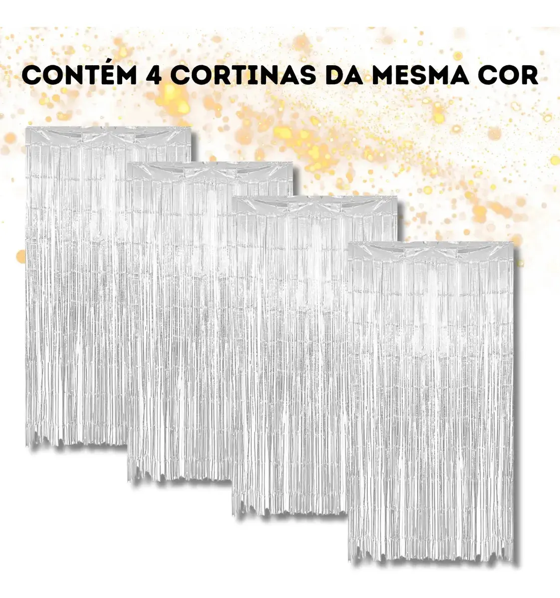 Kit 4 Cortina Metalizada Festa Fita Decoração Painel Franja Branco thumbnail 2