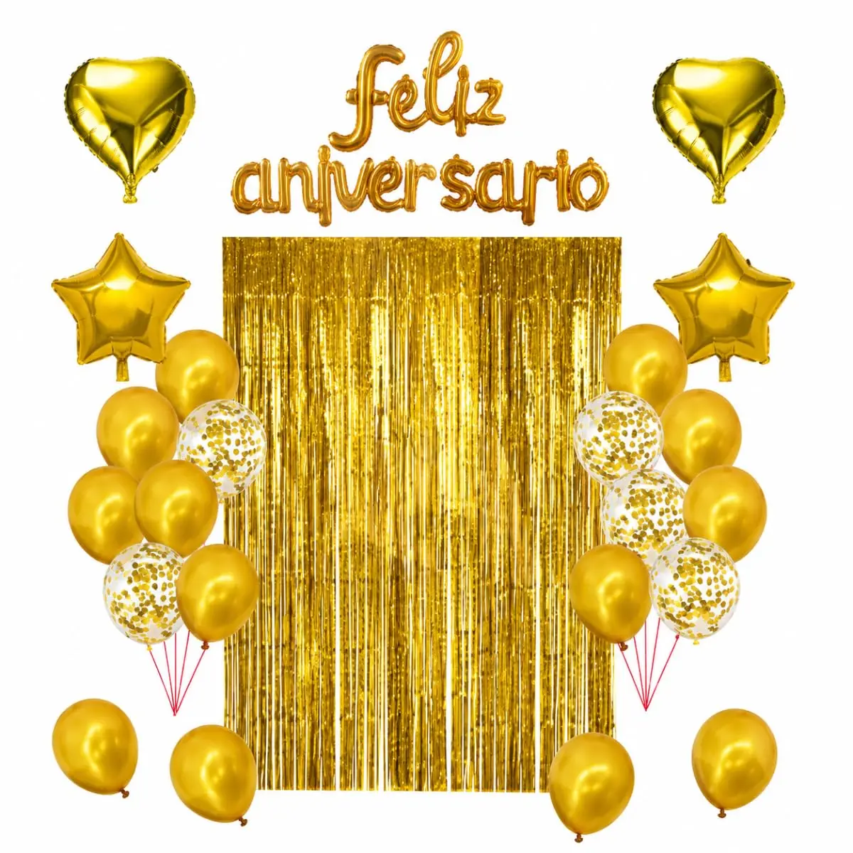Kit Decoração Feliz Aniversário 26 Peças Cortina Metalizada Dourada | Montagem rápida, ideal para organizar a festa em poucos minutos